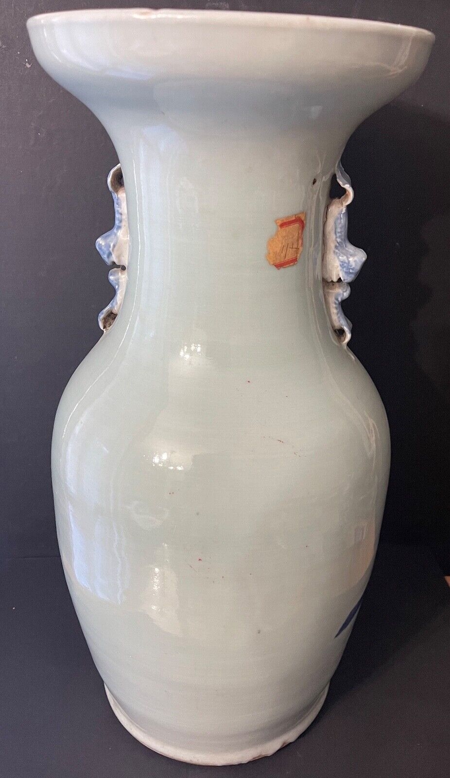 Large Chinese Blue and White Celadon Glazed Baluster Vase XIX Century Qing – Image 6
