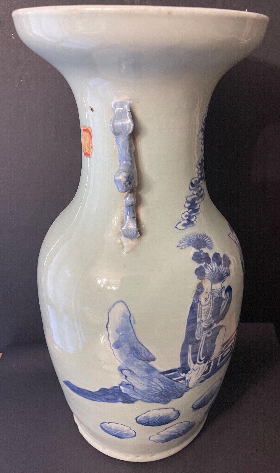 Large Chinese Blue and White Celadon Glazed Baluster Vase XIX Century Qing – Image 5