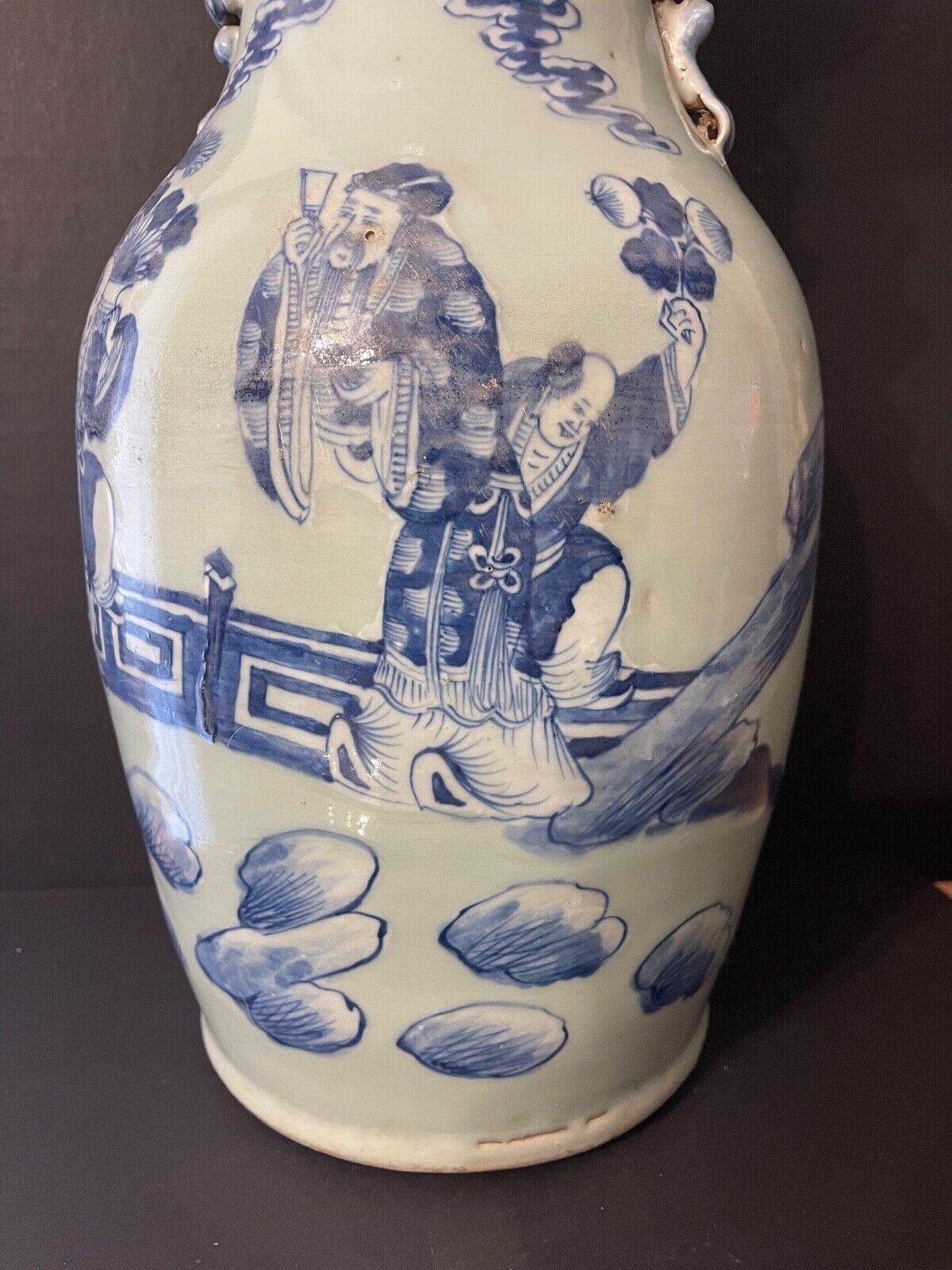 Large Chinese Blue and White Celadon Glazed Baluster Vase XIX Century Qing – Image 2