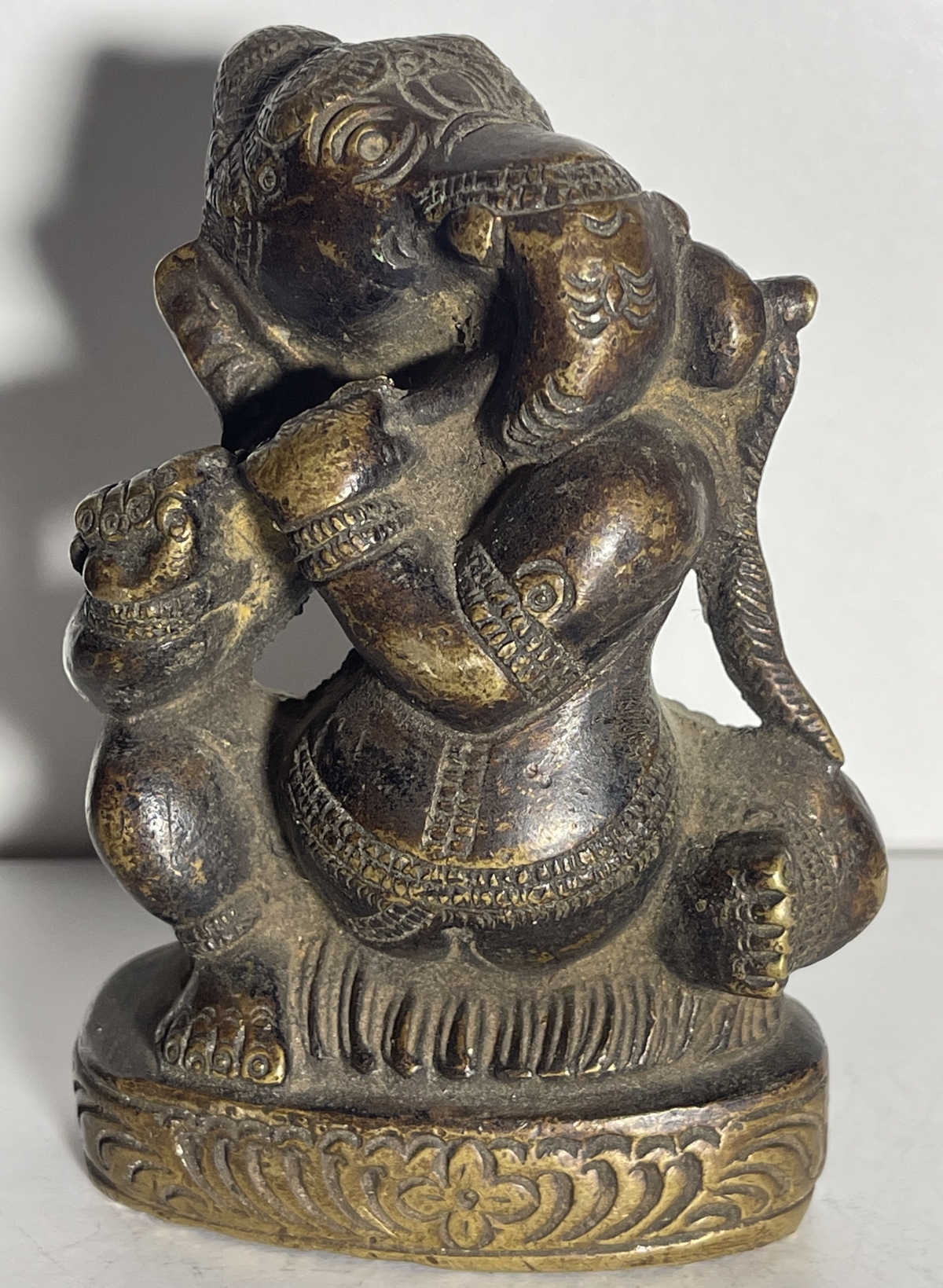 Antique South Indian Bronze Ganesha Playing Flute Venu Ganesha Hindu Sculpture 19th Century