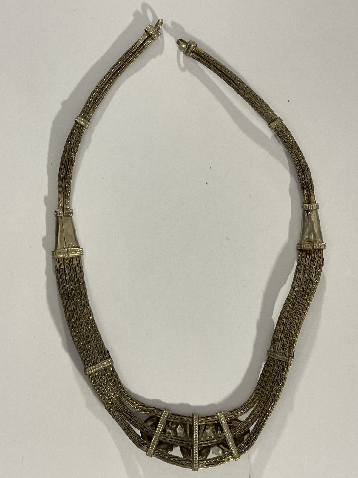 Antique Ottoman Greek or Western Anatolian Braided Metal Necklace 19th Century – Image 4