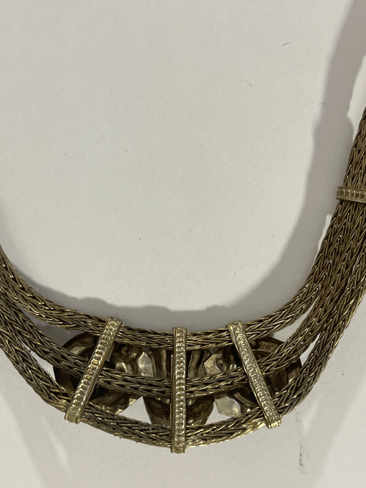 Antique Ottoman Greek or Western Anatolian Braided Metal Necklace 19th Century – Image 3