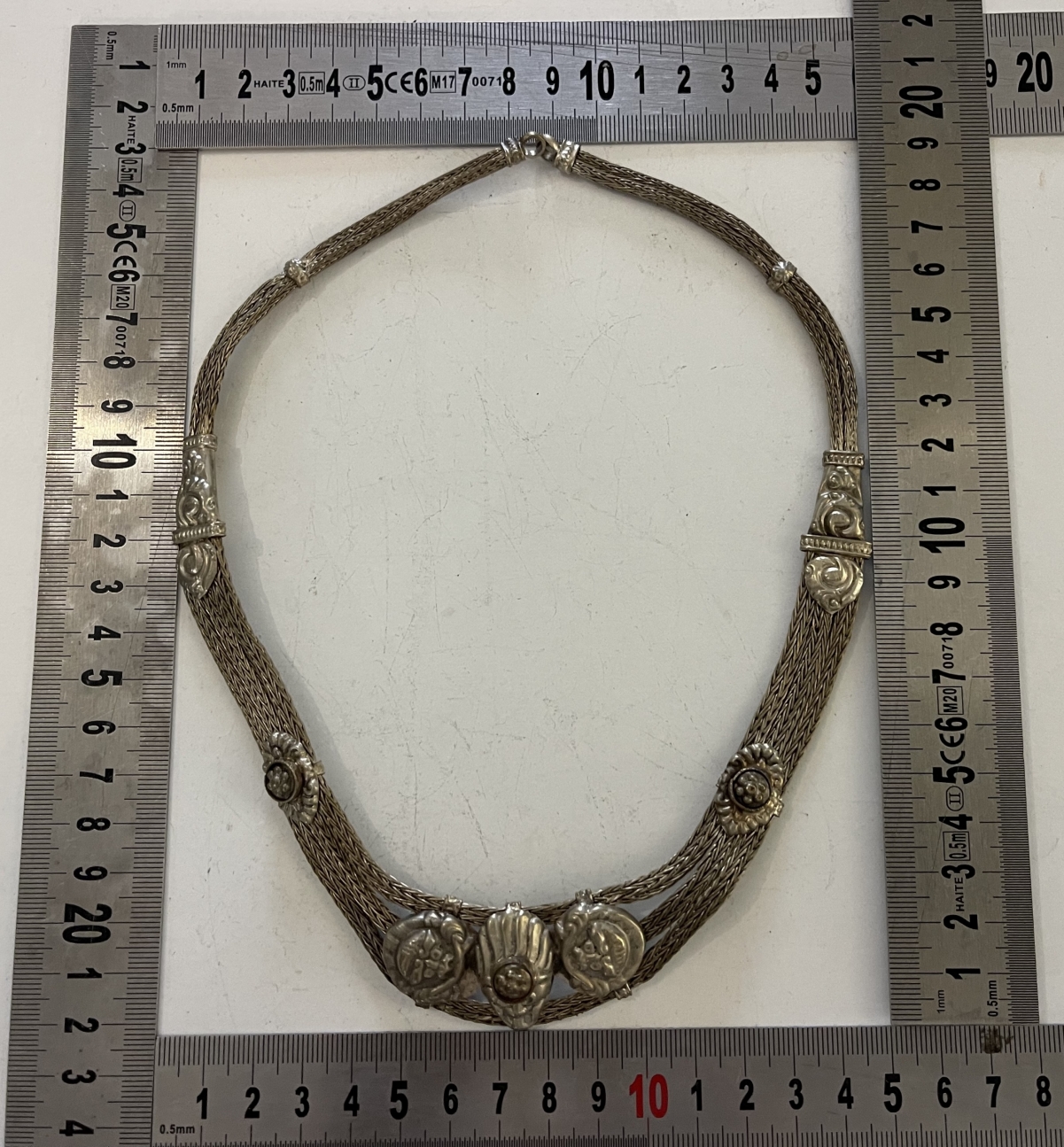 Antique Ottoman Greek or Western Anatolian Braided Metal Necklace 19th Century – Image 10