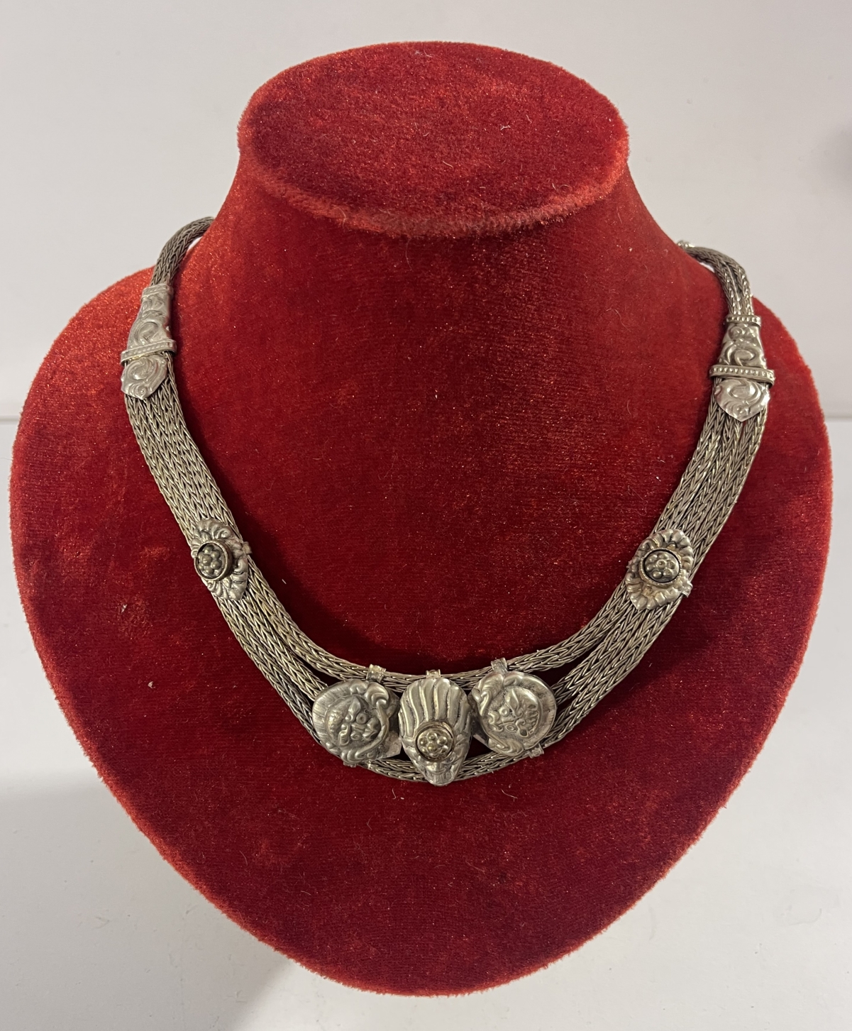 Antique Ottoman Greek or Western Anatolian Braided Metal Necklace 19th Century