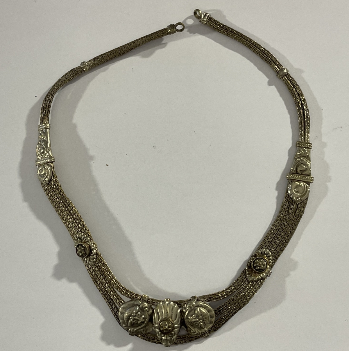 Antique Ottoman Greek or Western Anatolian Braided Metal Necklace 19th Century – Image 9