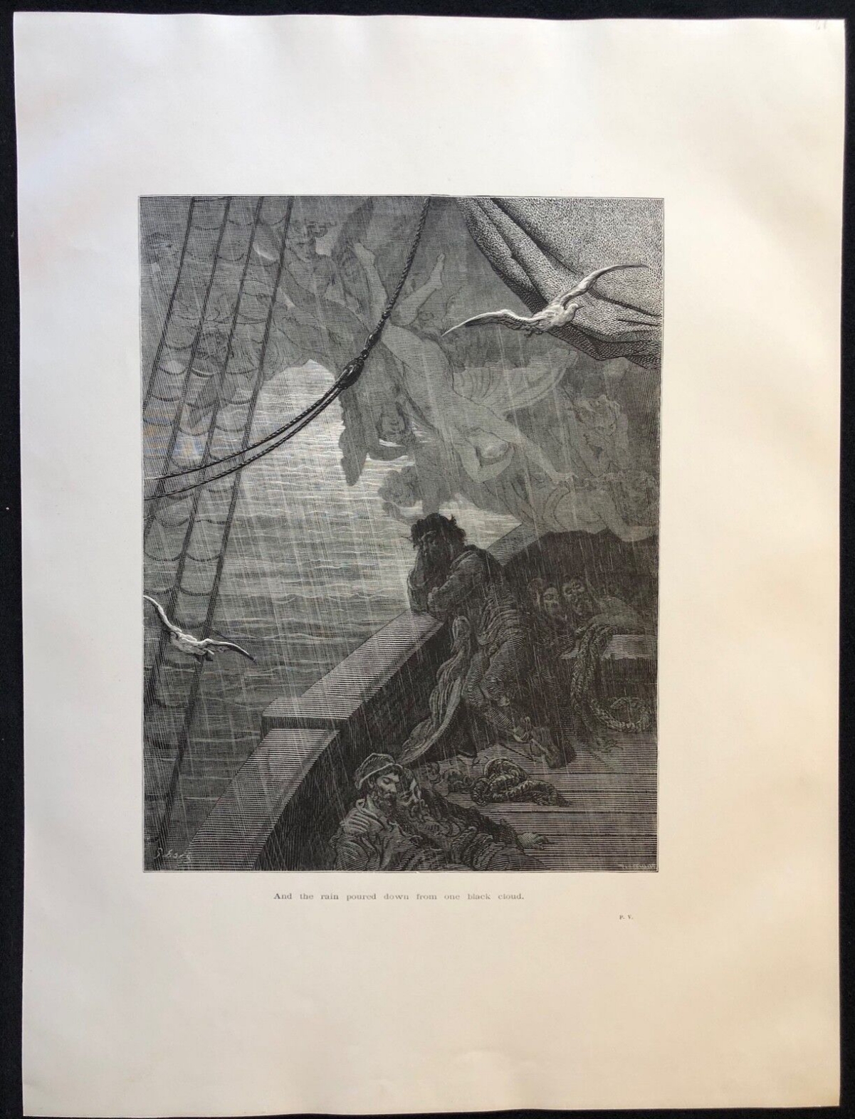Original 1876 Gustave Doré Engraving "And the Rain Poured Down" Maritime Antique – Image 3