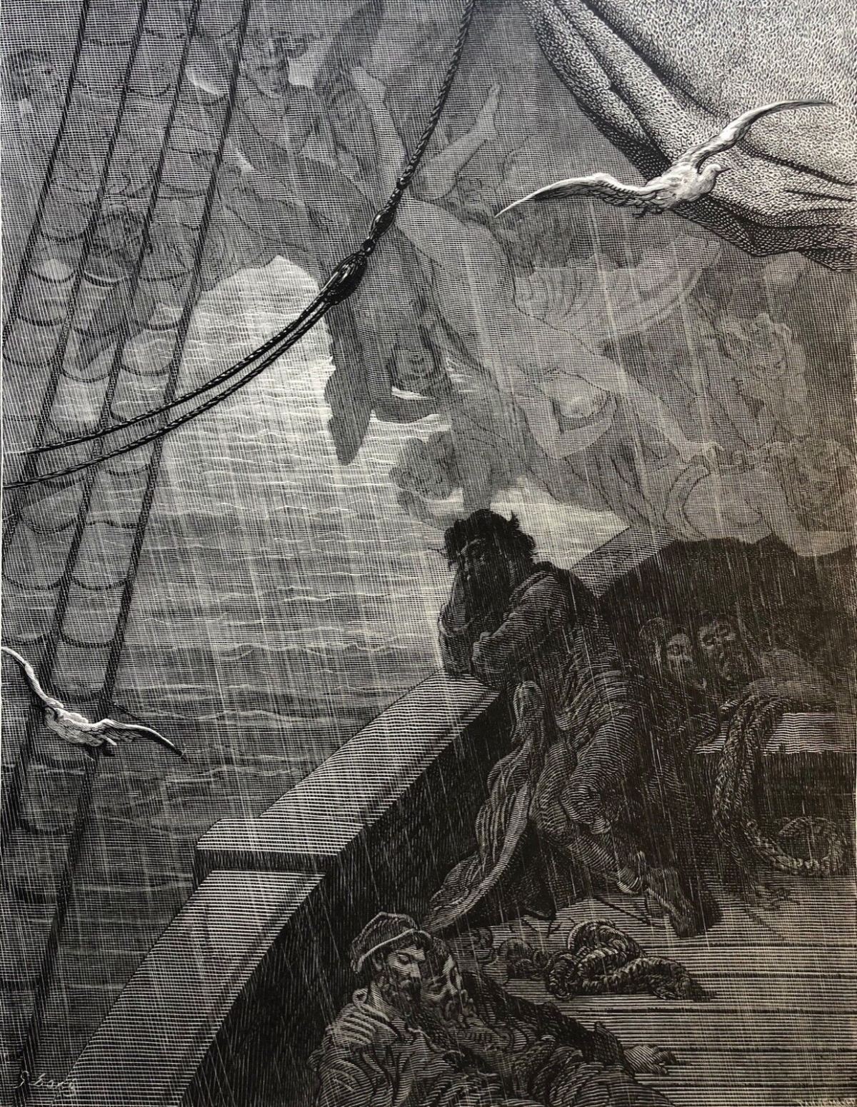 Original 1876 Gustave Doré Engraving "And the Rain Poured Down" Maritime Antique – Image 2