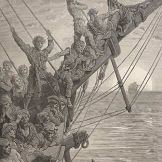 1876 Gustave Doré Antique Engraving Sailors on the Bowsprit Maritime Ship Nautic