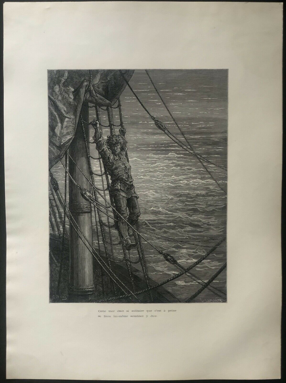 Le Vieux Marin dans les haubans – Gravure originale de 1876 d'après Gustave Doré – Image 2