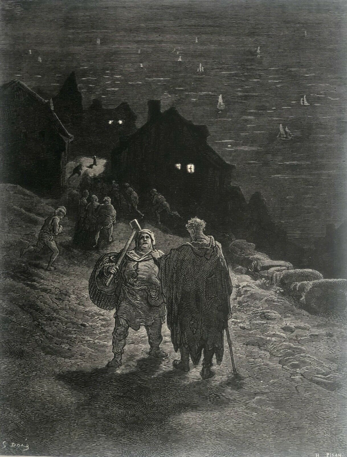 Original 1876 Gustave Doré Ancient Mariner Meets the Hermit Antique Engraving