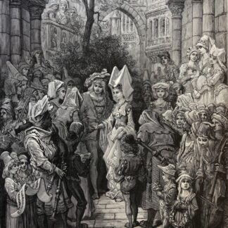 1876 Gustave Doré Antique Engraving The Bride Old Sailors London Victorian Print