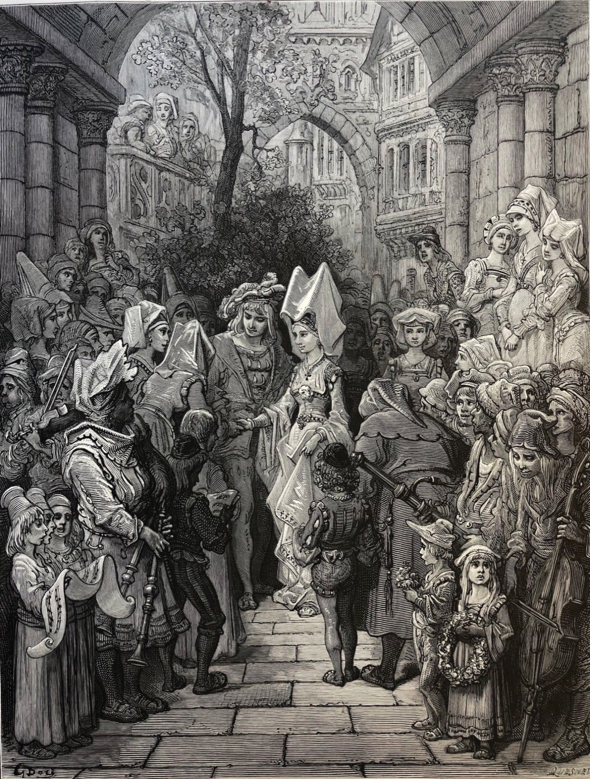 1876 Gustave Doré Antique Engraving The Bride Old Sailors London Victorian Print