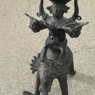 Antique Indian Bronze Elephant Lamp with Deity Rider & Incense Vessel Bengal