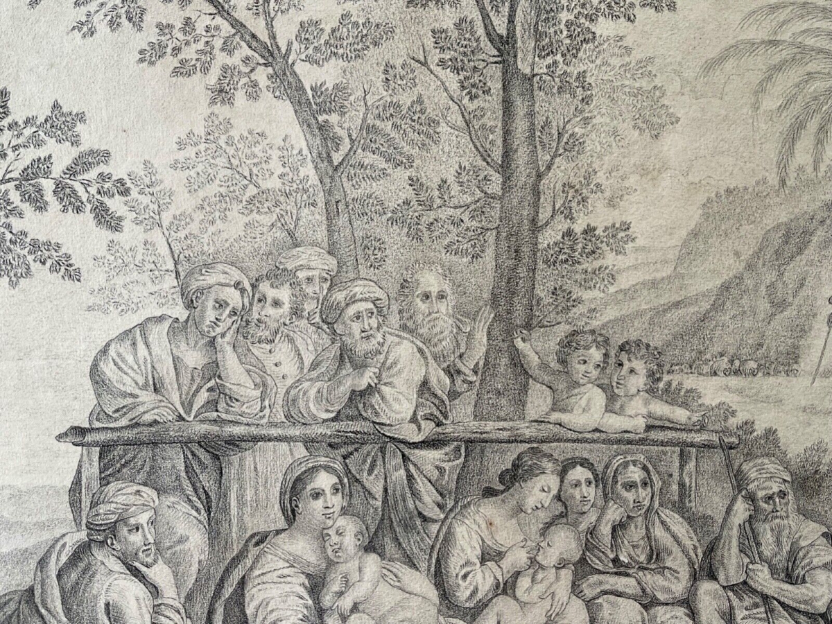 Saint John the Baptist Drawing after Francesco Albani Italy Antique Religious Scene – Image 6
