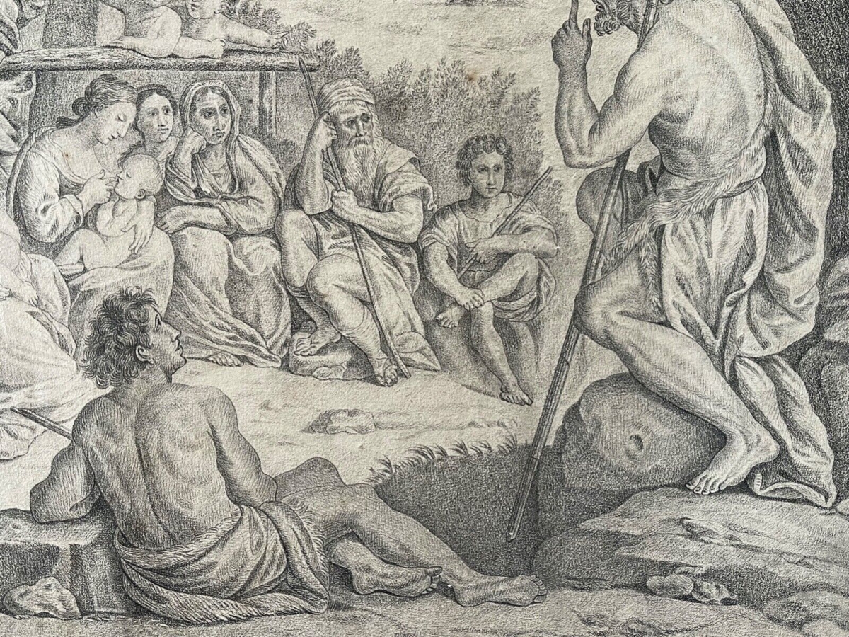 Saint John the Baptist Drawing after Francesco Albani Italy Antique Religious Scene – Image 14