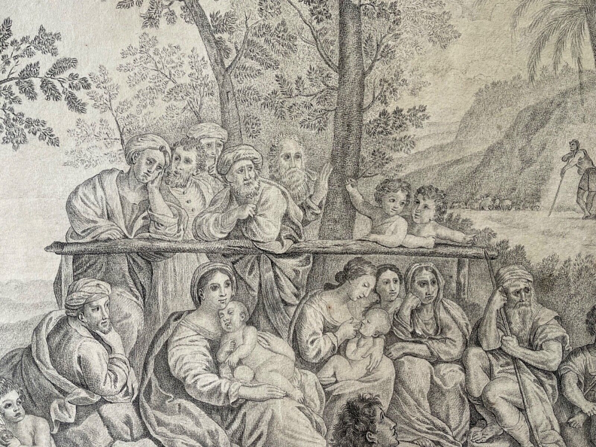 Saint John the Baptist Drawing after Francesco Albani Italy Antique Religious Scene – Image 12