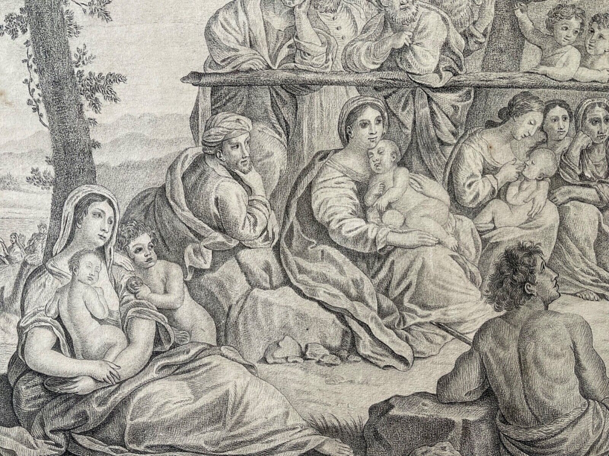Saint John the Baptist Drawing after Francesco Albani Italy Antique Religious Scene – Image 11