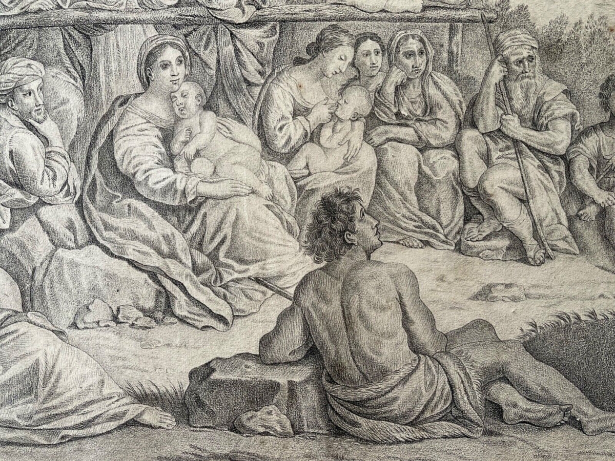 Saint John the Baptist Drawing after Francesco Albani Italy Antique Religious Scene – Image 10
