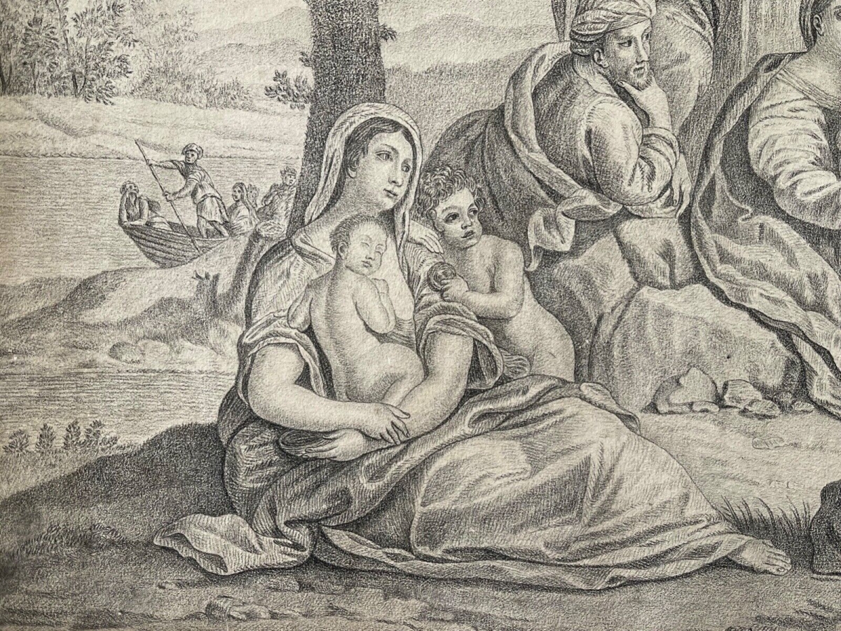 Saint John the Baptist Drawing after Francesco Albani Italy Antique Religious Scene – Image 9