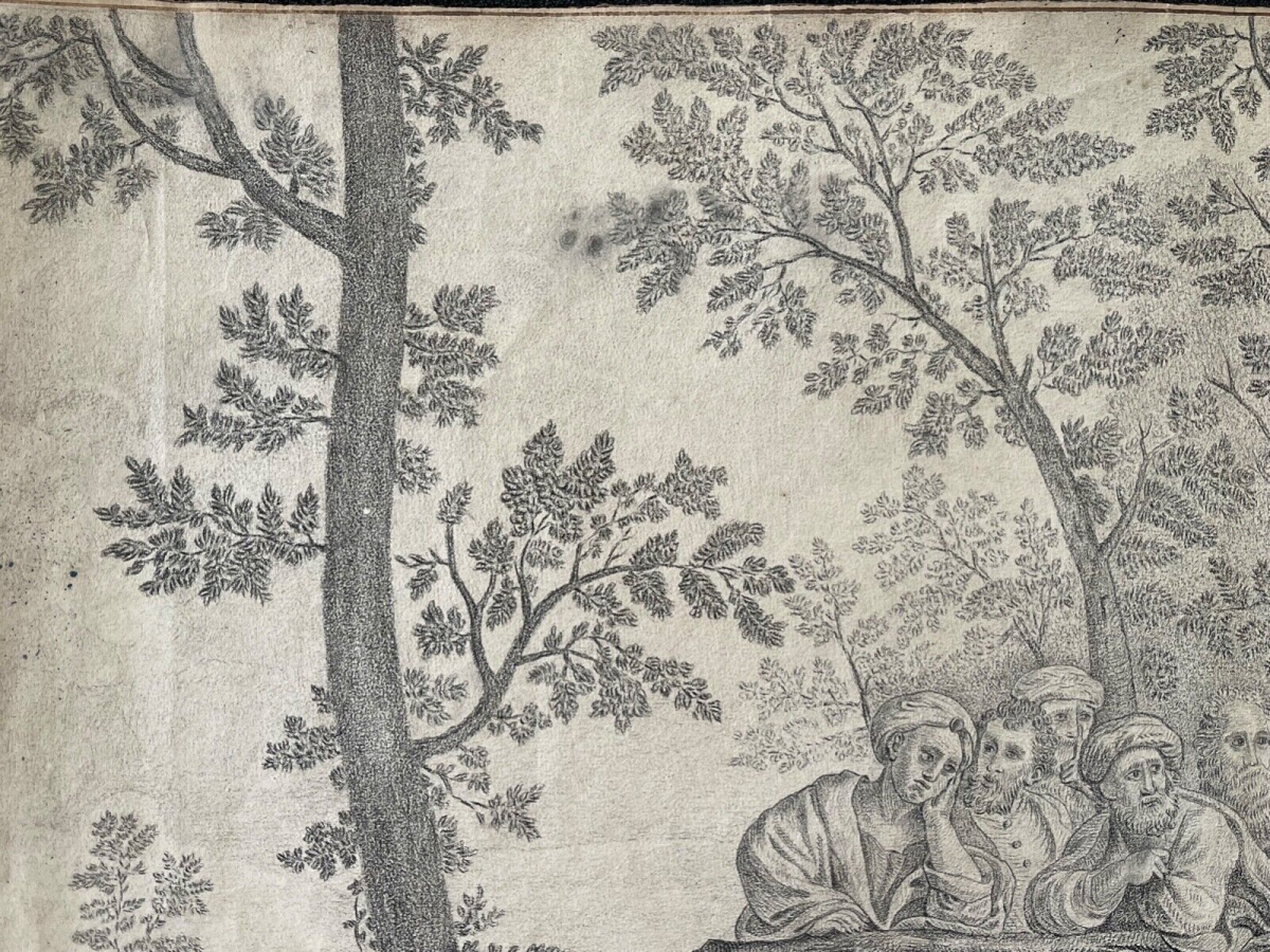 Saint John the Baptist Drawing after Francesco Albani Italy Antique Religious Scene – Image 8