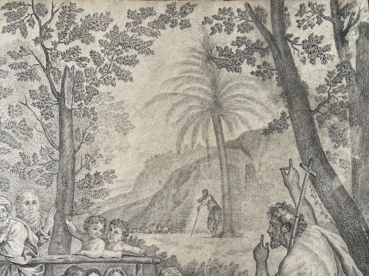 Saint John the Baptist Drawing after Francesco Albani Italy Antique Religious Scene – Image 7