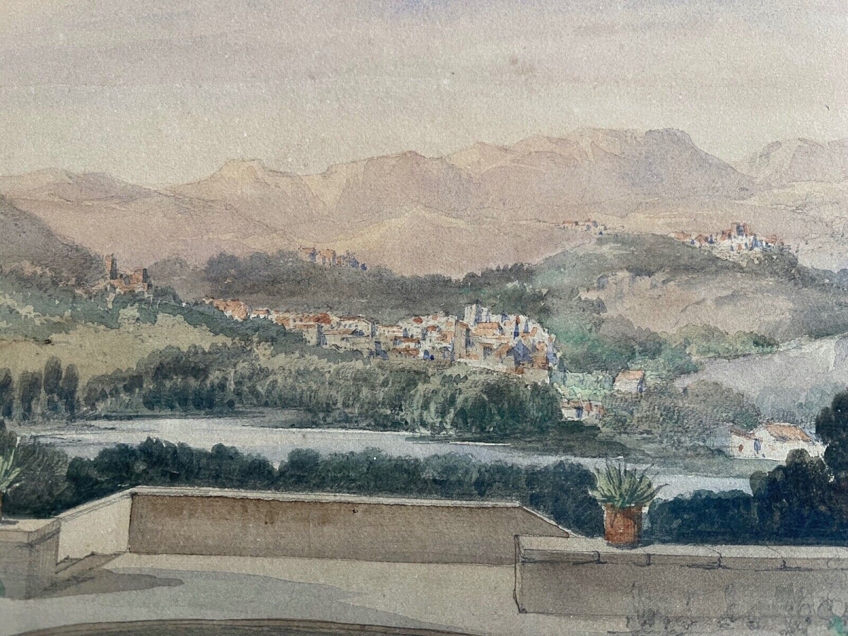 Le Mont-Dore and Sancy Massif Antique Watercolor Signed Bourgeois France 1895 – Image 4