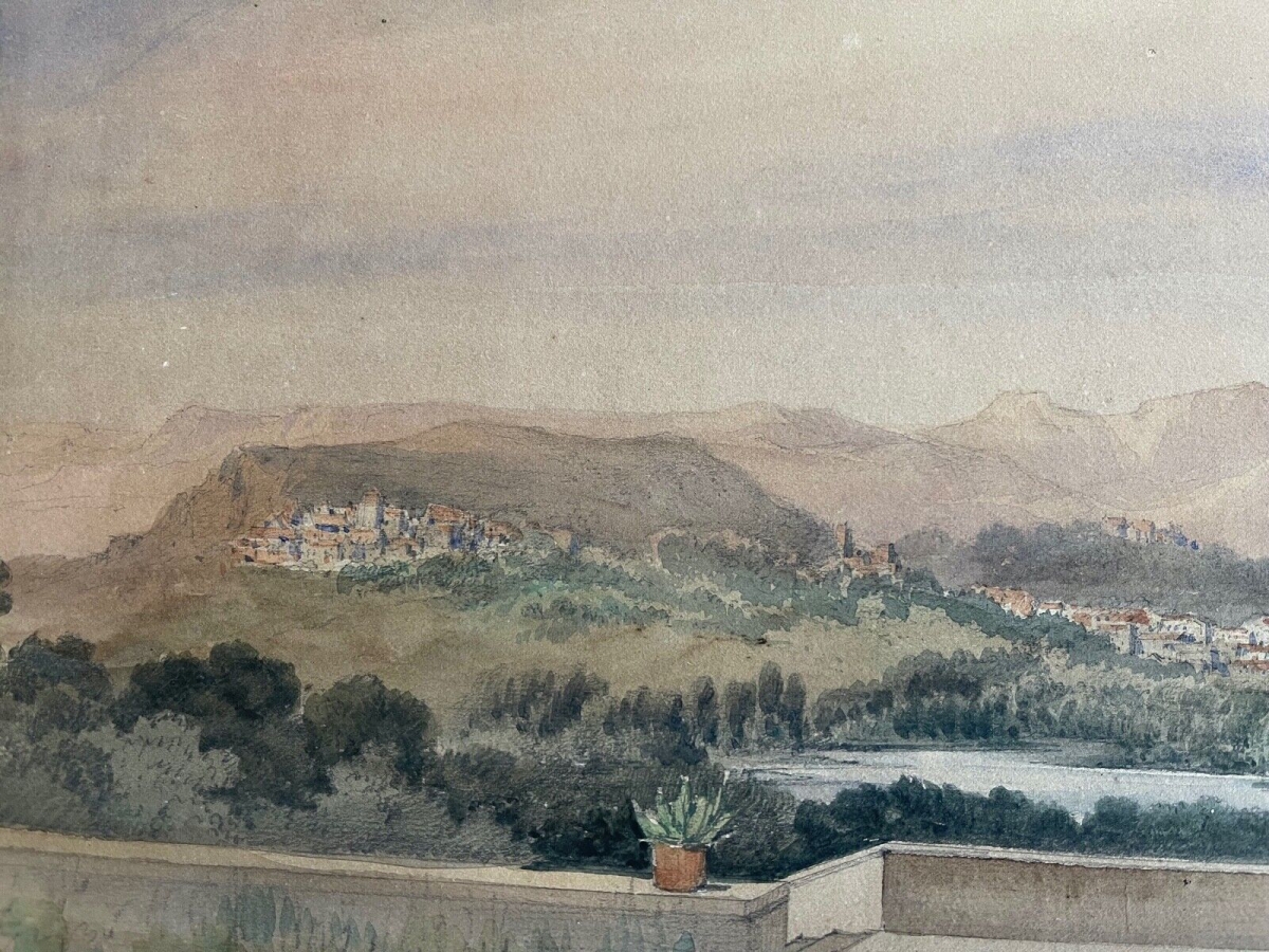 Le Mont-Dore and Sancy Massif Antique Watercolor Signed Bourgeois France 1895 – Image 3