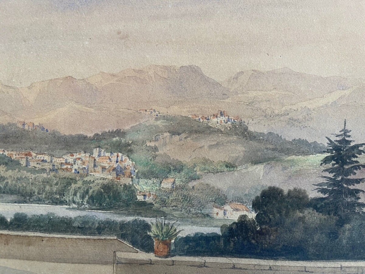 Le Mont-Dore and Sancy Massif Antique Watercolor Signed Bourgeois France 1895 – Image 2