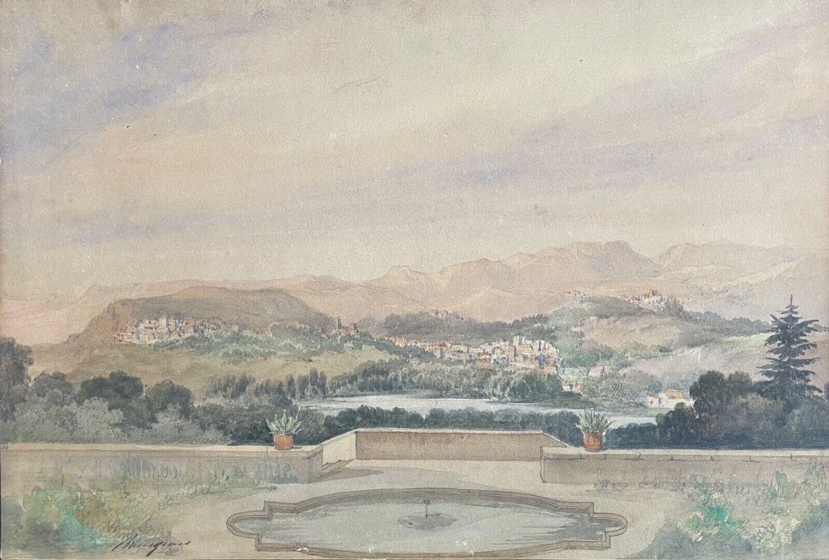 Le Mont-Dore and Sancy Massif Antique Watercolor Signed Bourgeois France 1895