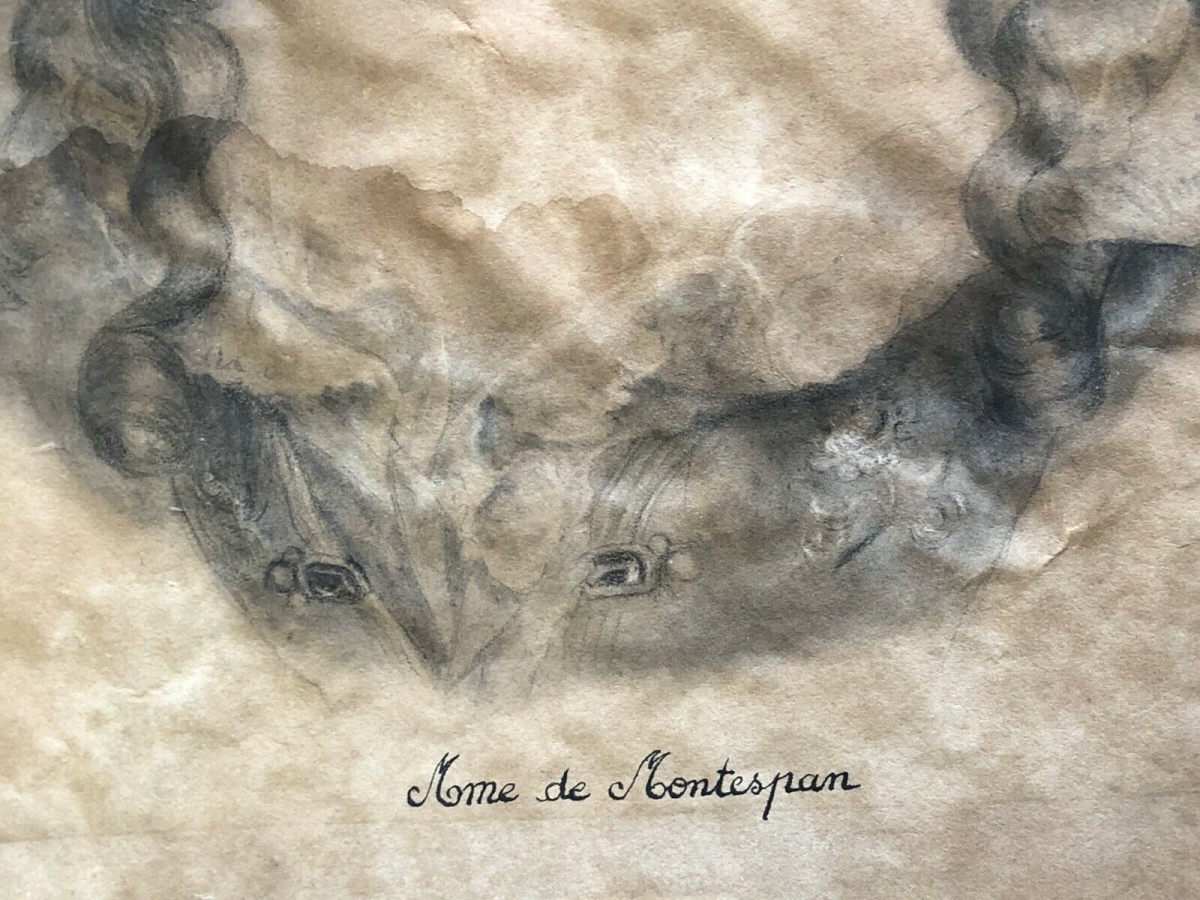 Madame de Montespan Portrait on Parchment Drawing Versailles Louis XIV France – Image 4