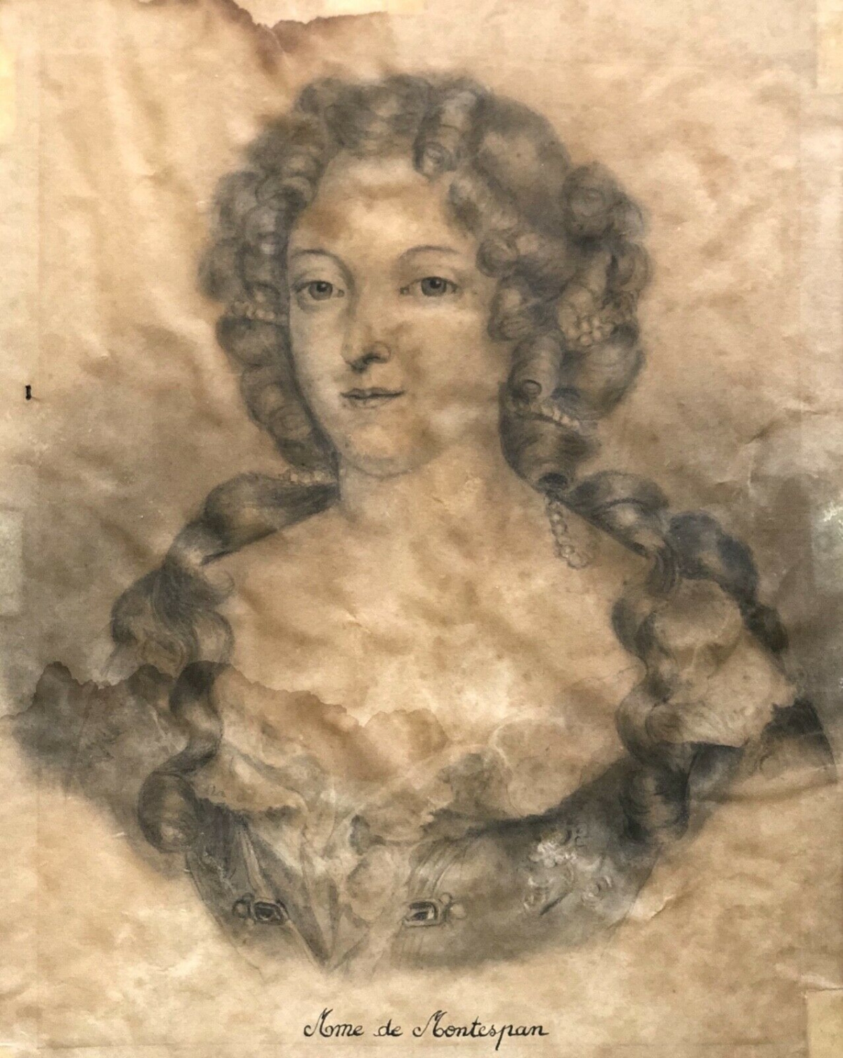 Madame de Montespan Portrait on Parchment Drawing Versailles Louis XIV France – Image 2