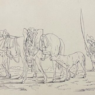 Napoleonic Groom with Horses Ink Drawing Attributed to Antony Hottot c1885