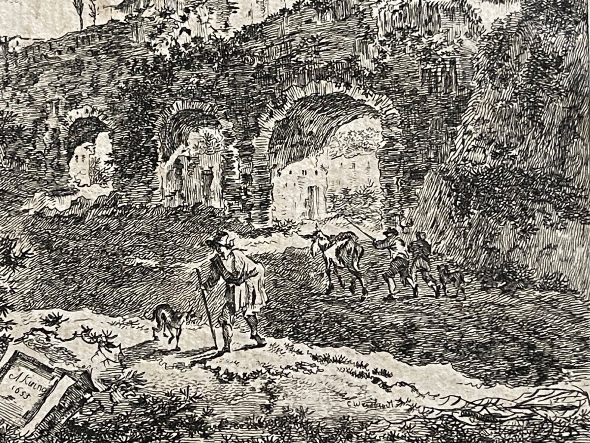 1653 Rome Italy Ancient Aqueduct Etching Van der Kabel after Kierings – Image 7