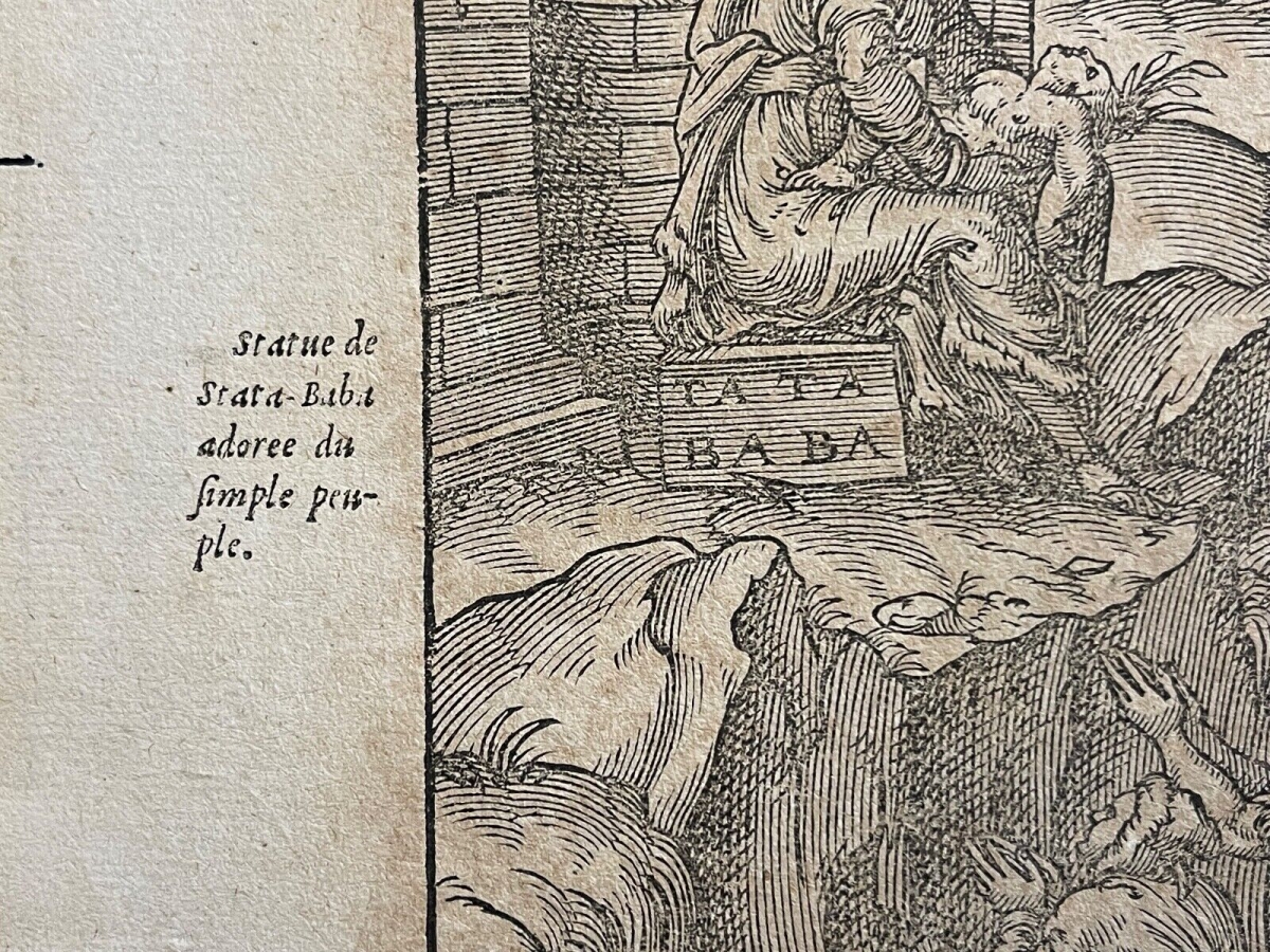 Russia 1575 Woodcut Tata Baba Goddess Worship after André Thevet Antique Print – Image 3