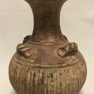 Ancient Chinese Style Terracotta Vase Four Lug Handles Incised Pottery Vesse