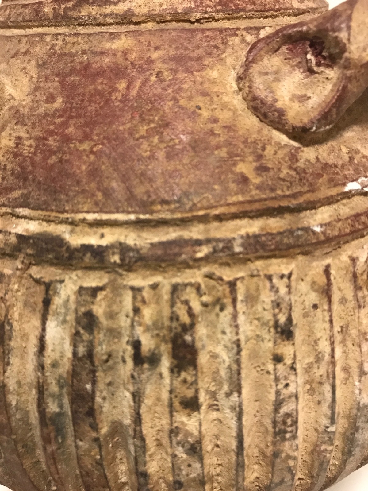 Ancient Chinese Style Terracotta Vase Four Lug Handles Incised Pottery Vesse – Image 9