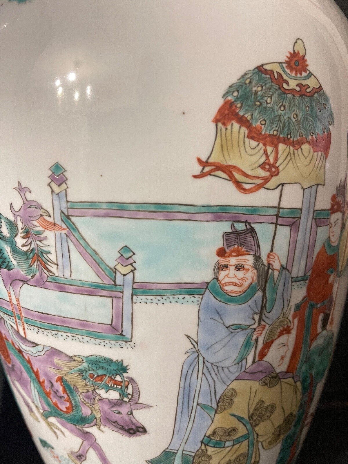 Pair Chinese Qing Guangxu Porcelain Vases Polychrome Court Scene XIXth – Image 3