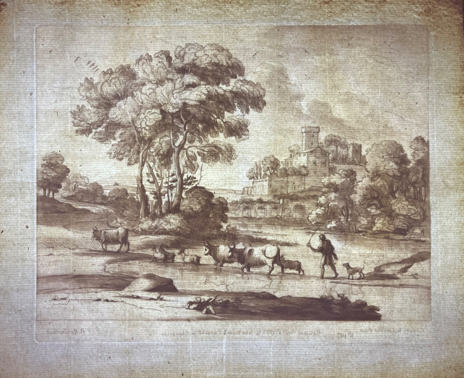 Claude Lorrain The Herdsman with his Cattle Berger troupeau 1775 graveur Earlom – Image 4