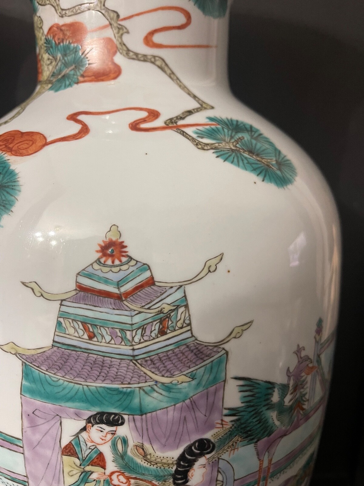 Pair Chinese Qing Guangxu Porcelain Vases Polychrome Court Scene XIXth – Image 4