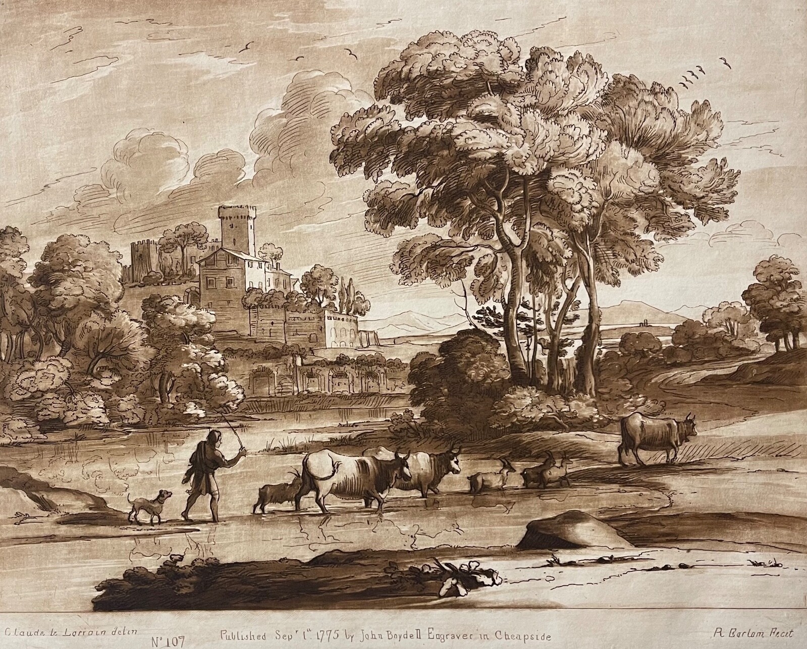 Claude Lorrain The Herdsman with his Cattle Berger troupeau 1775 graveur Earlom – Image 3
