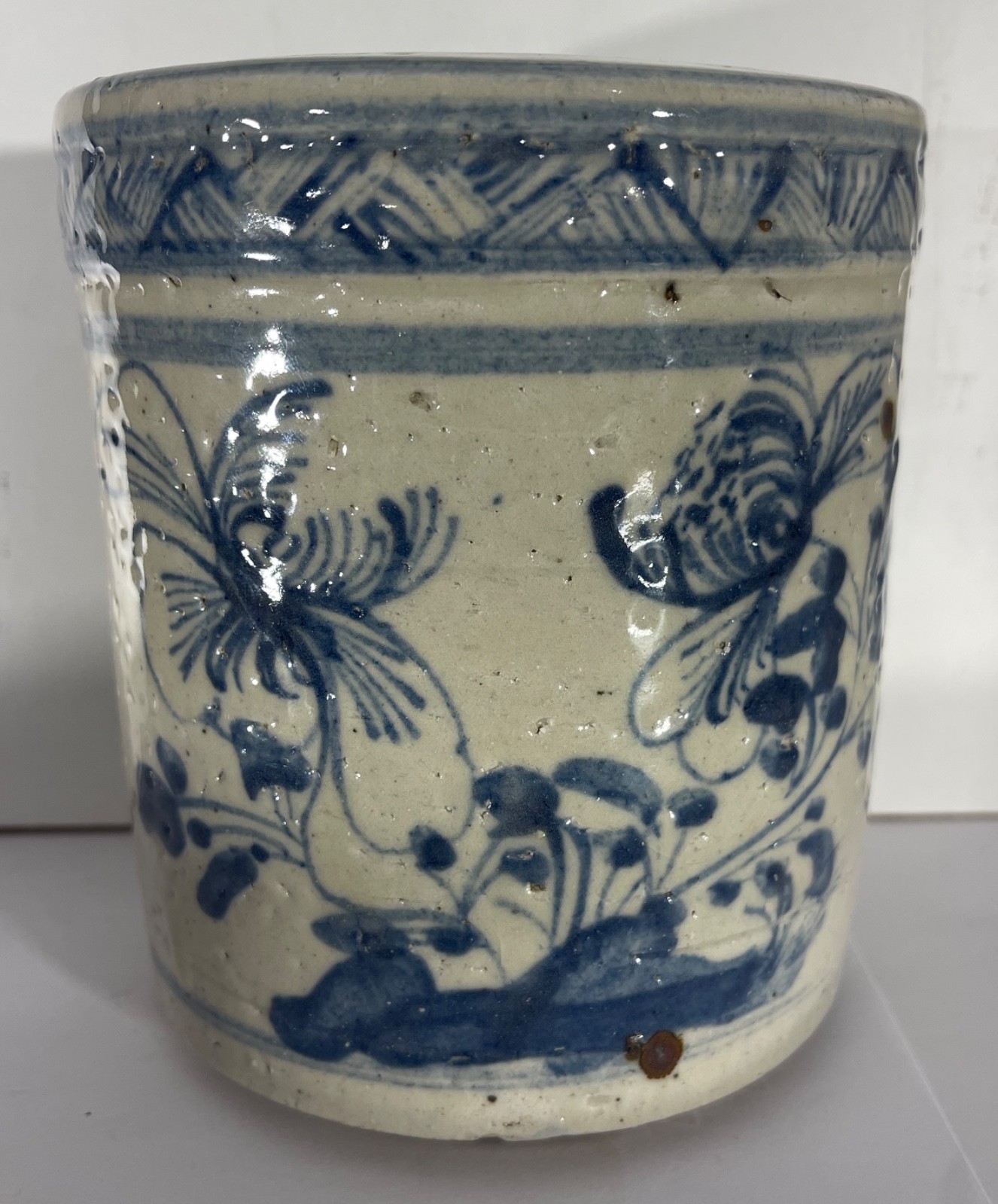 Vietnamese Blue and White Calligraphy Brush Pot 19th Century 34.5 Vietnam – Image 3
