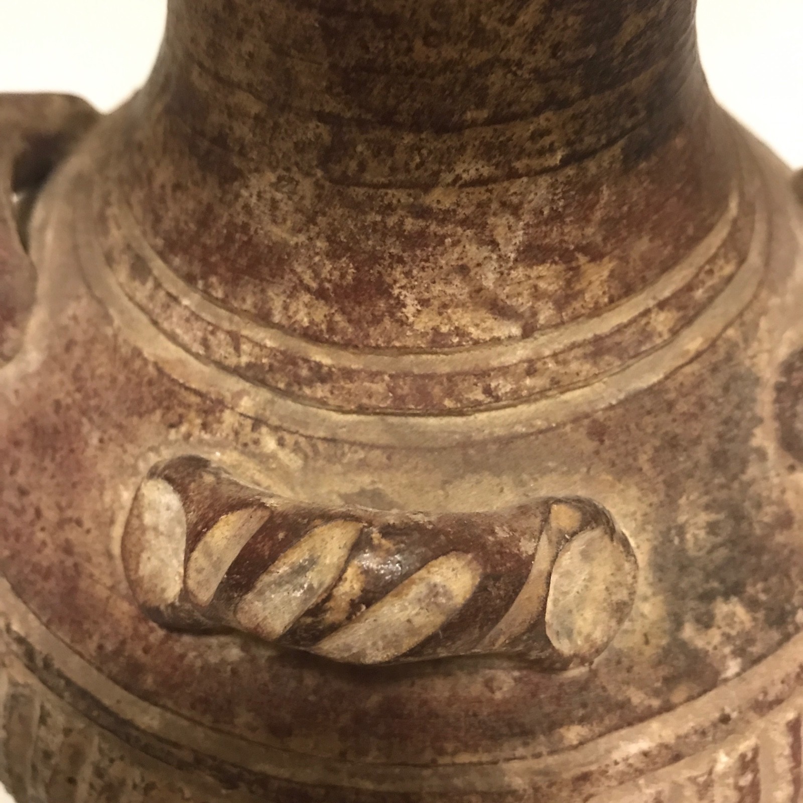 Ancient Chinese Style Terracotta Vase Four Lug Handles Incised Pottery Vesse – Image 4