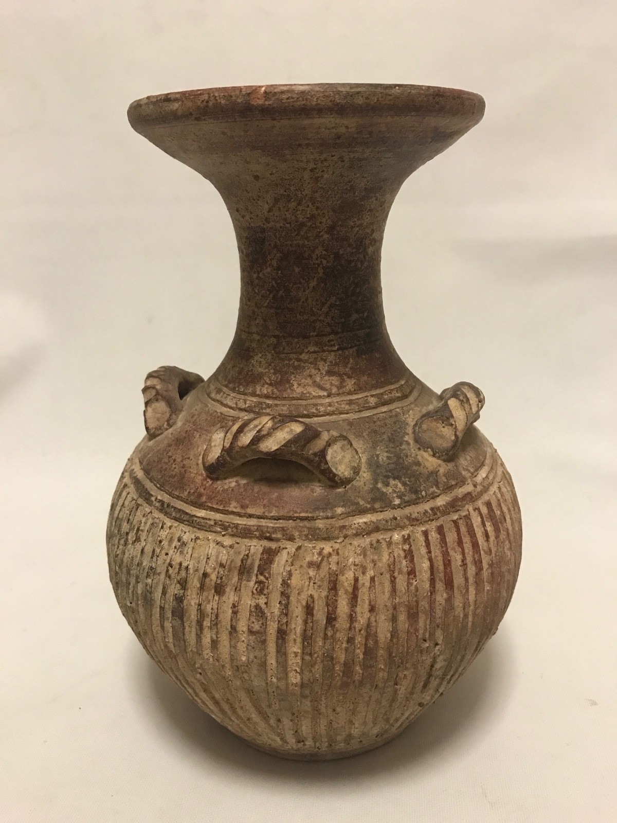 Ancient Chinese Style Terracotta Vase Four Lug Handles Incised Pottery Vesse – Image 3
