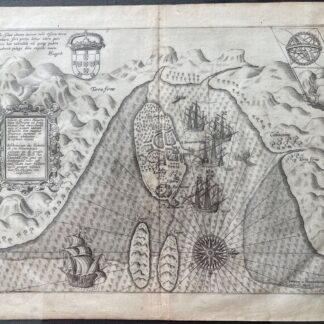 1598 Mozambique Island Map Jan Huyghen van Linschoten Engraving Jvan Doetecum I