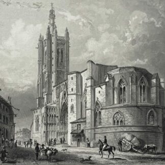 1838 Original Engraving Saint-Jean Church Ambert France Gothic Architecture