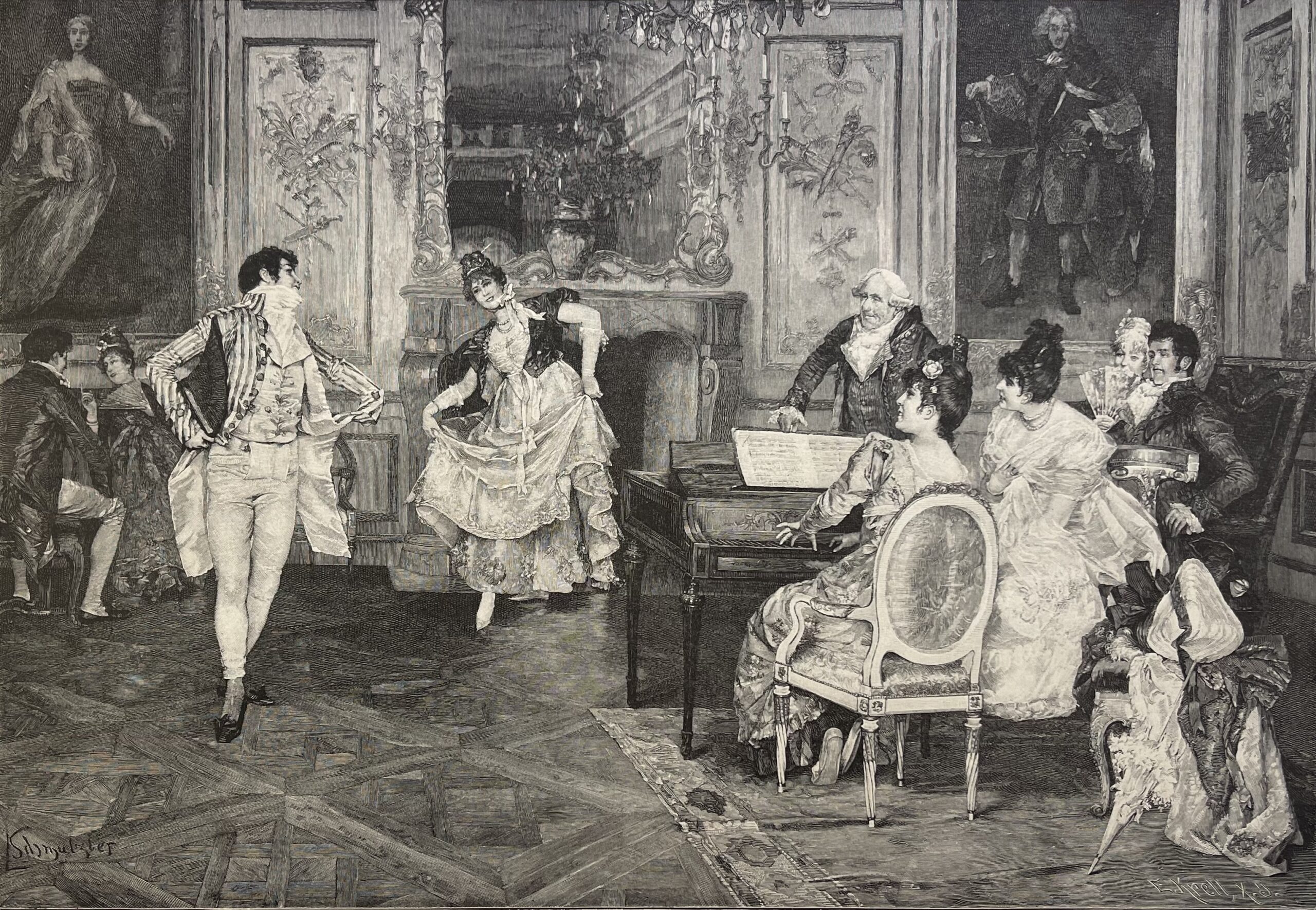 Le Menuet The Minuet after Schmutzler Antique Wood Engraving by Krell 1873