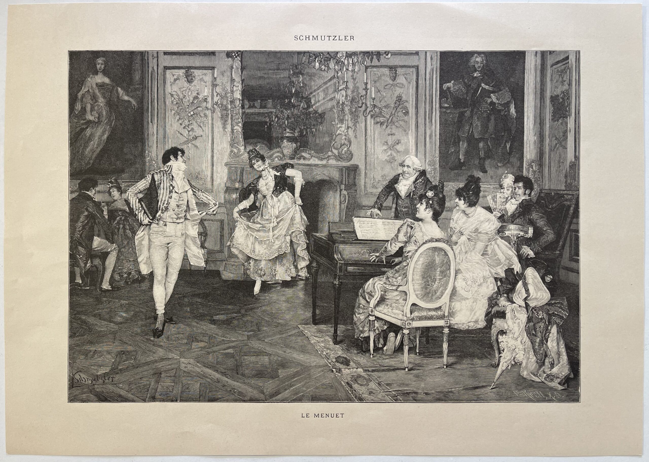 Le Menuet The Minuet after Schmutzler Antique Wood Engraving by Krell 1873 – Image 3