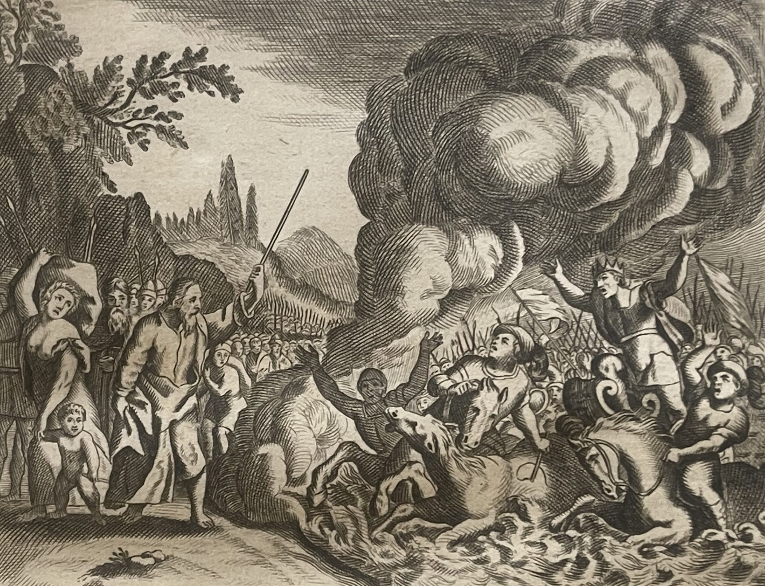 1770 Biblical Copper Engraving Pharaoh Drowned in the Red Sea Moses Moïse – Image 2