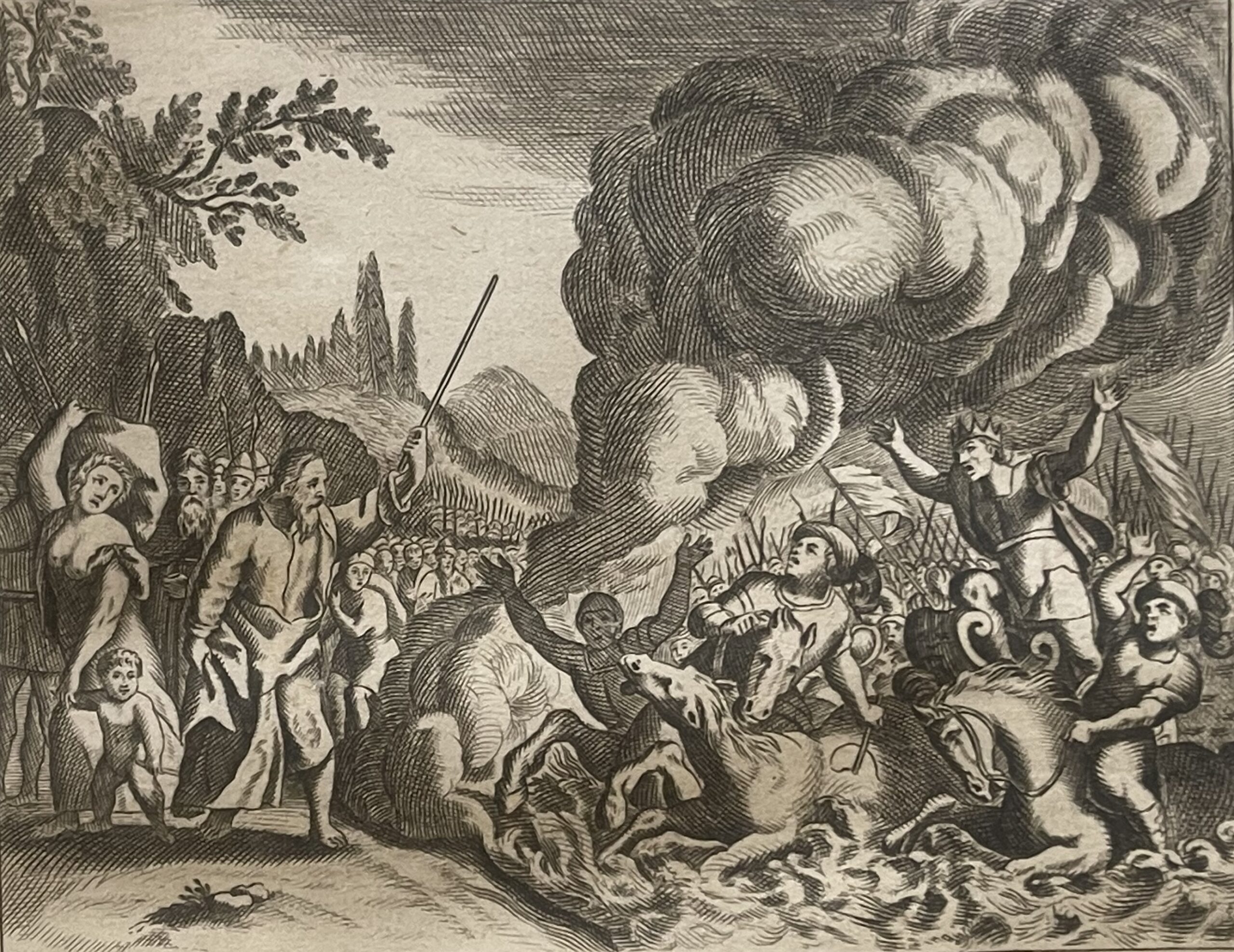 1770 Biblical Copper Engraving Pharaoh Drowned in the Red Sea Moses Moïse