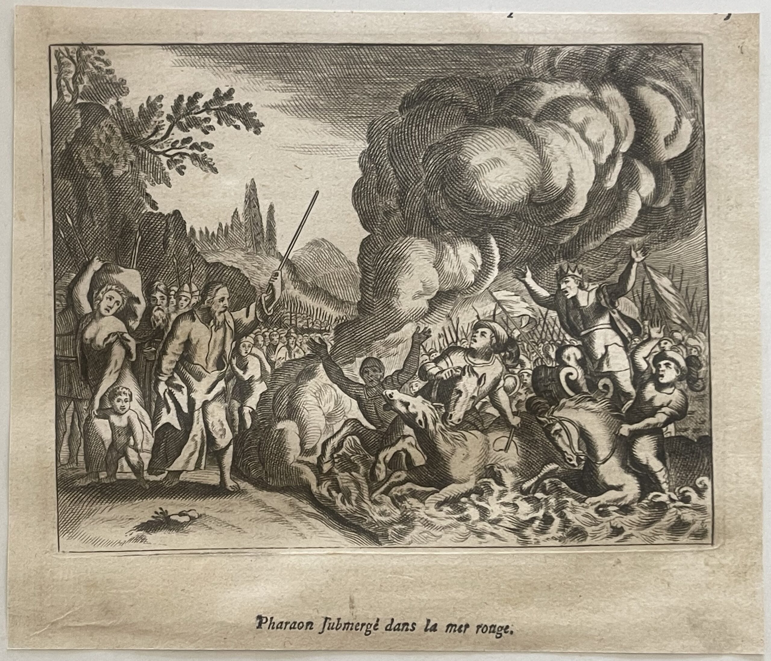 1770 Biblical Copper Engraving Pharaoh Drowned in the Red Sea Moses Moïse – Image 4